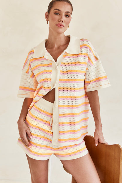 Damen Zweiteiliges Strickset Hemd und Shorts