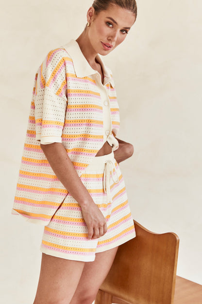 Damen Zweiteiliges Strickset Hemd und Shorts