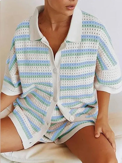 Damen Zweiteiliges Strickset Hemd und Shorts