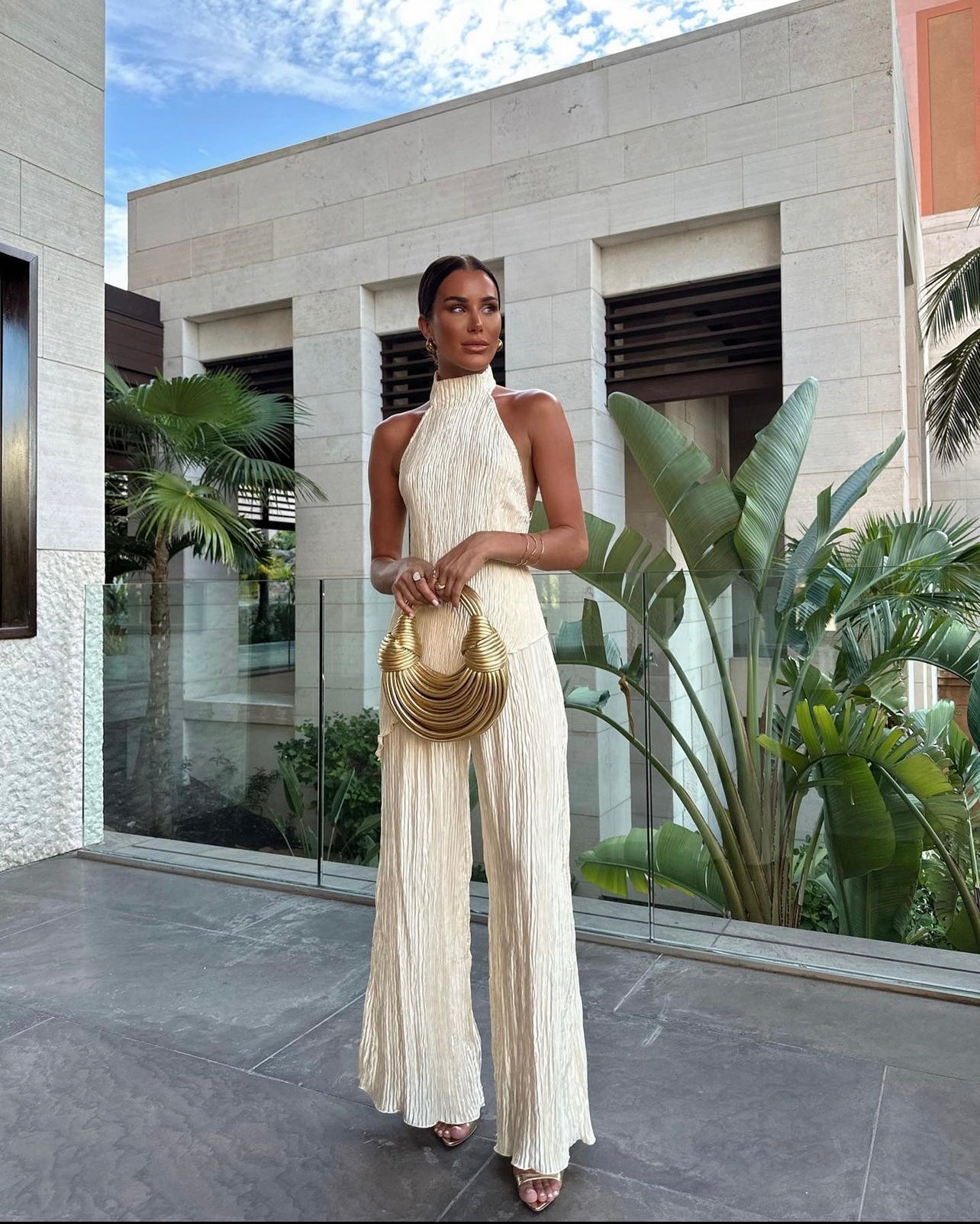 Damen Zweiteiler Neckholder Weitbein-Hose Eleganz