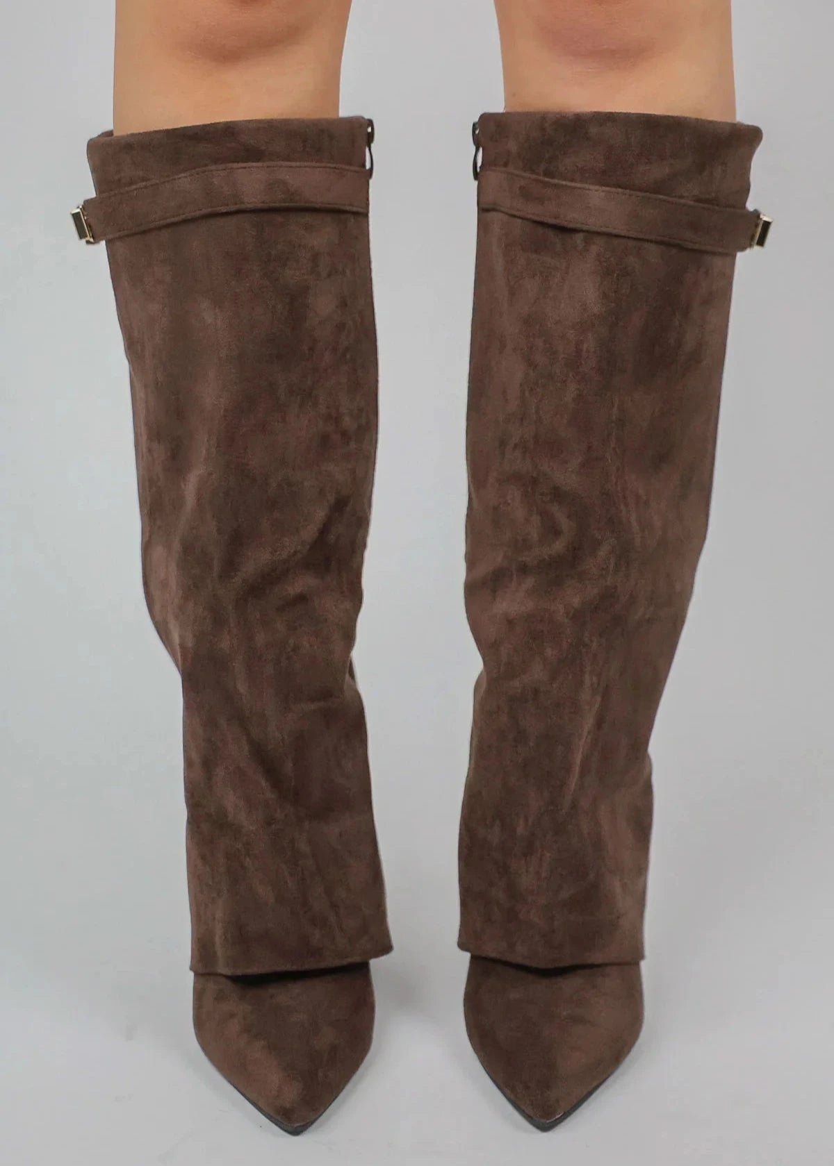 Damen Kniehohe Stiefel Spitze Zehen Gerader Schaft