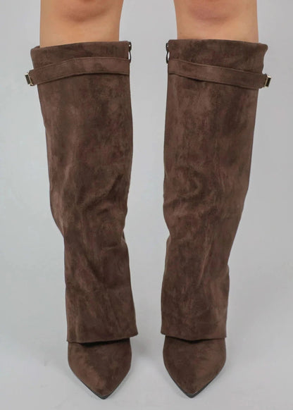 Damen Kniehohe Stiefel Spitze Zehen Gerader Schaft