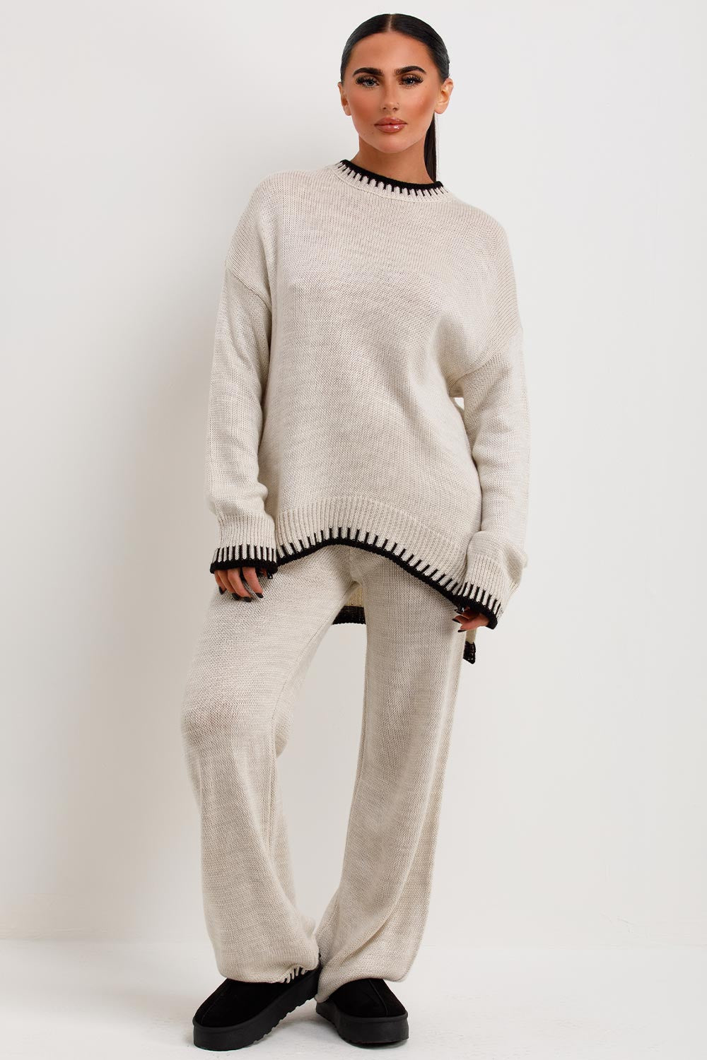 Damen Lounge Set Strick Pullover und Hose Wärmer Zweiteiler - Norvielle