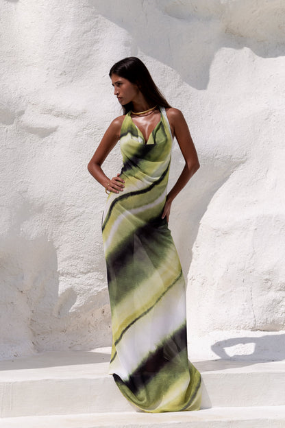 Damen Maxikleid Wasserfall-Ausschnitt Sommerkleid Lang