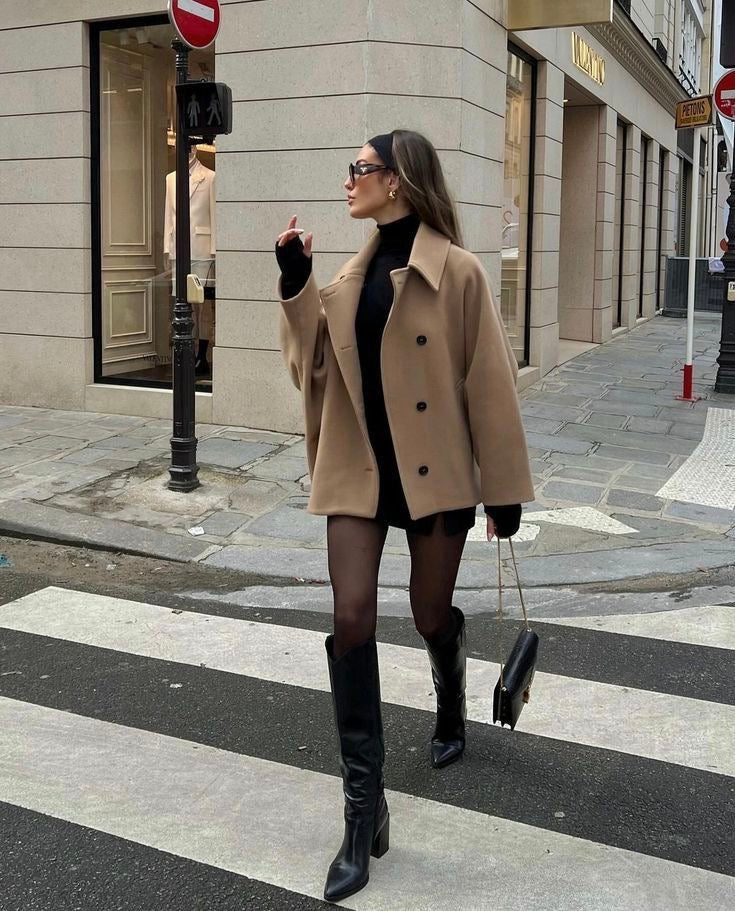 Damen Wintermantel Oversized Gerade Geschnitten Schwarz - Norvielle
