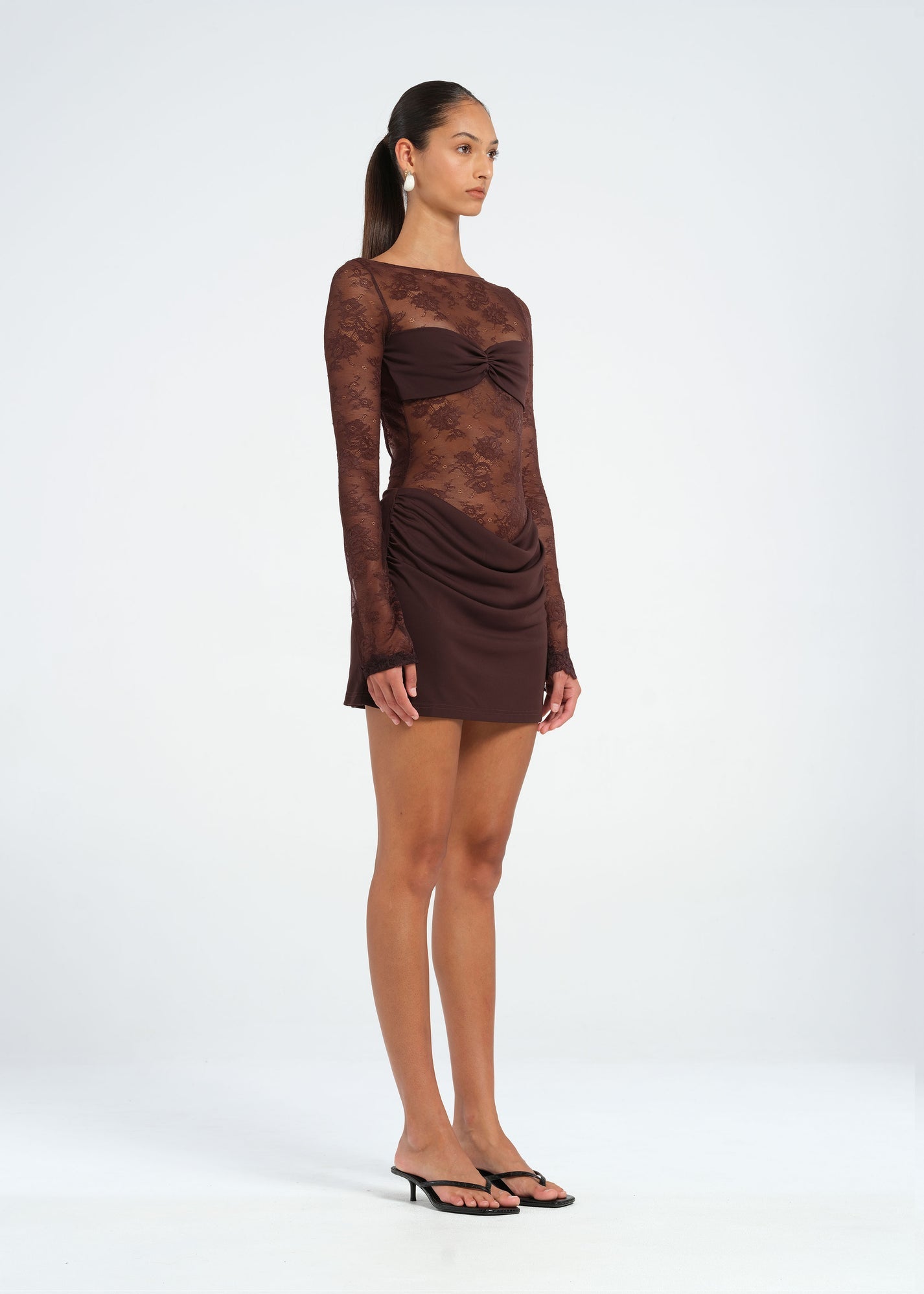 Spitze Mini-Kleid Damen Offener Rücken Lange Ärmel