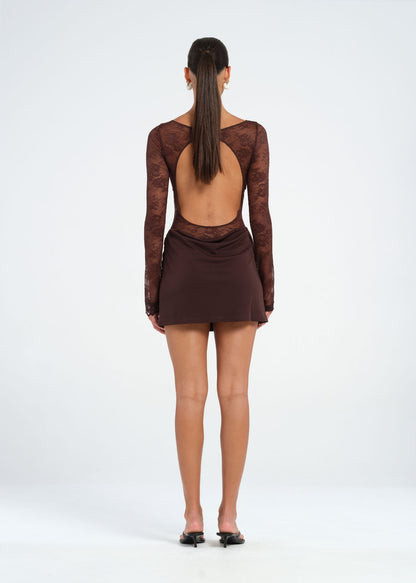 Spitze Mini-Kleid Damen Offener Rücken Lange Ärmel