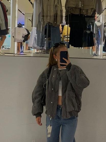 Lureva Damen Oversized Steppjacke Quilted Bomber