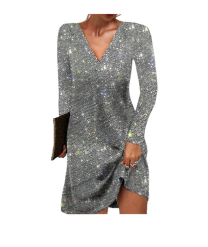 Damen Paillettenkleid Langärmlig Glitzernd