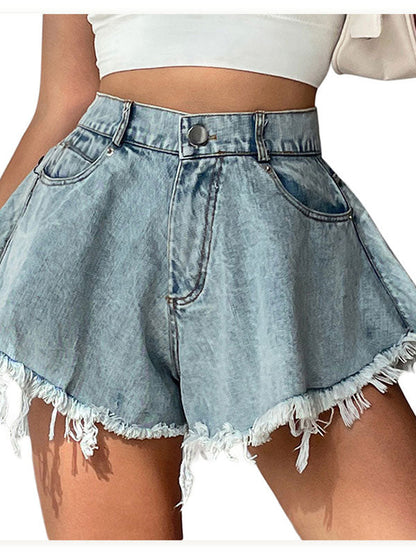 Damen Denim-Jeans-Shorts Hohe Taille Mit Fransen