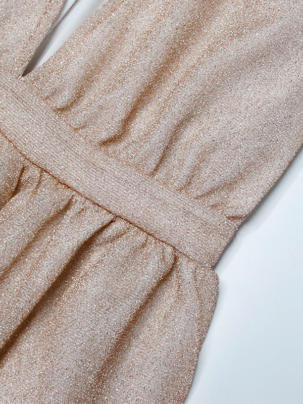 Damen Langkleid Glänzende Pailletten Champagnerfarben