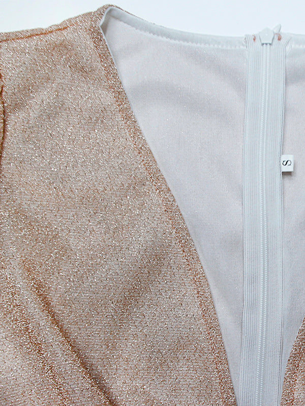 Damen Langkleid Glänzende Pailletten Champagnerfarben