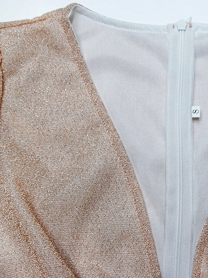Damen Langkleid Glänzende Pailletten Champagnerfarben