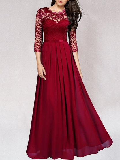 Langes Brautjungfernkleid aus Spitze Elegant Weiße Abendkleid - Norvielle