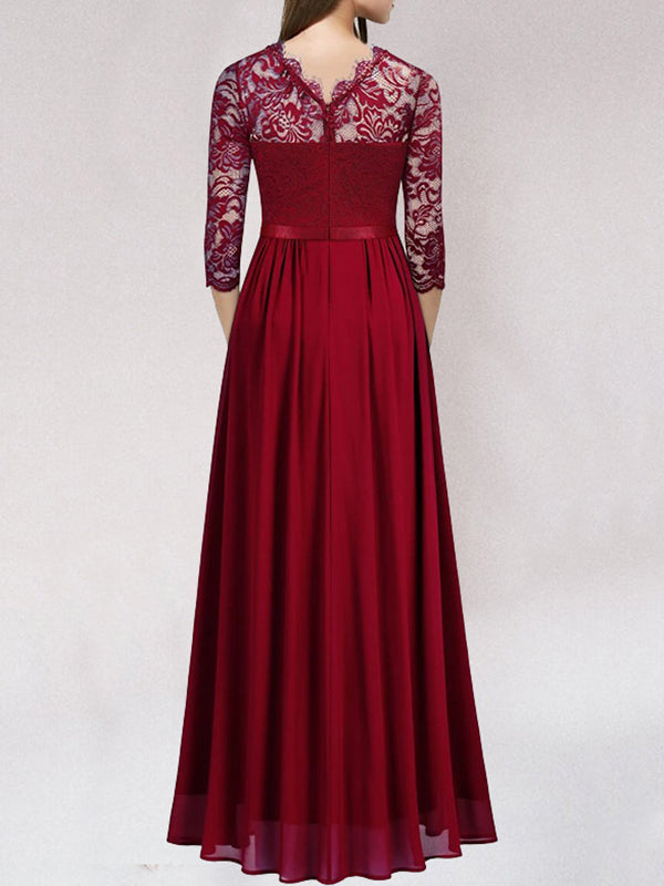 Langes Brautjungfernkleid aus Spitze Elegant Weiße Abendkleid