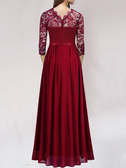 Langes Brautjungfernkleid aus Spitze Elegant Weiße Abendkleid