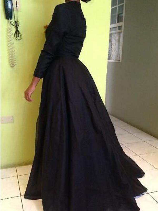 Damen Chiffonkleid Englische Stickerei Rundhals Langärmlig Elegant