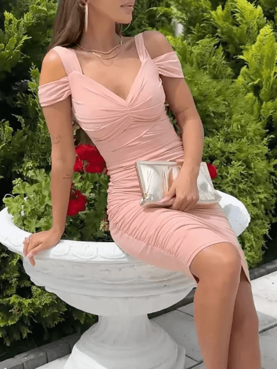 Midi-Bodycon-Kleid Damen V-Ausschnitt Rückenfrei Ärmellos Schwarz - Norvielle
