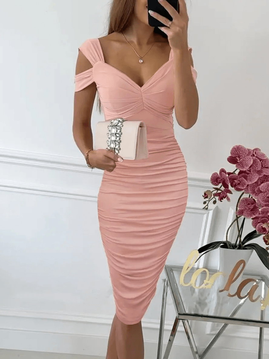 Midi-Bodycon-Kleid Damen V-Ausschnitt Rückenfrei Ärmellos