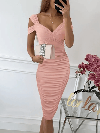 Midi-Bodycon-Kleid Damen V-Ausschnitt Rückenfrei Ärmellos