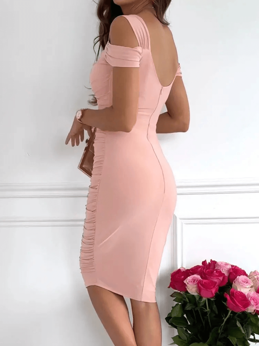 Midi-Bodycon-Kleid Damen V-Ausschnitt Rückenfrei Ärmellos
