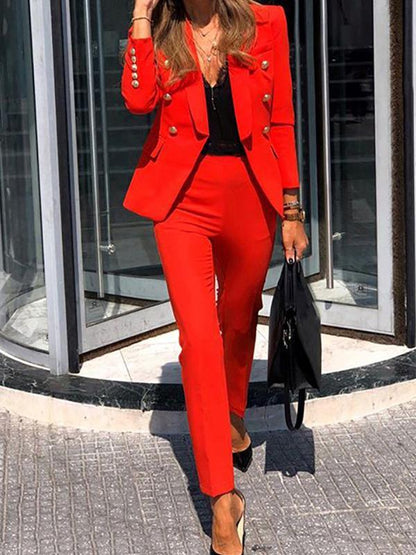 Damen Zweiteilige Kombination Blazer und Hose Zweireihig Elegant