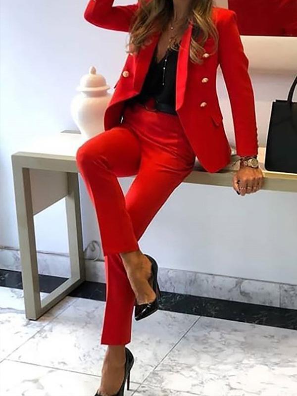 Damen Zweiteilige Kombination Blazer und Hose Zweireihig Elegant
