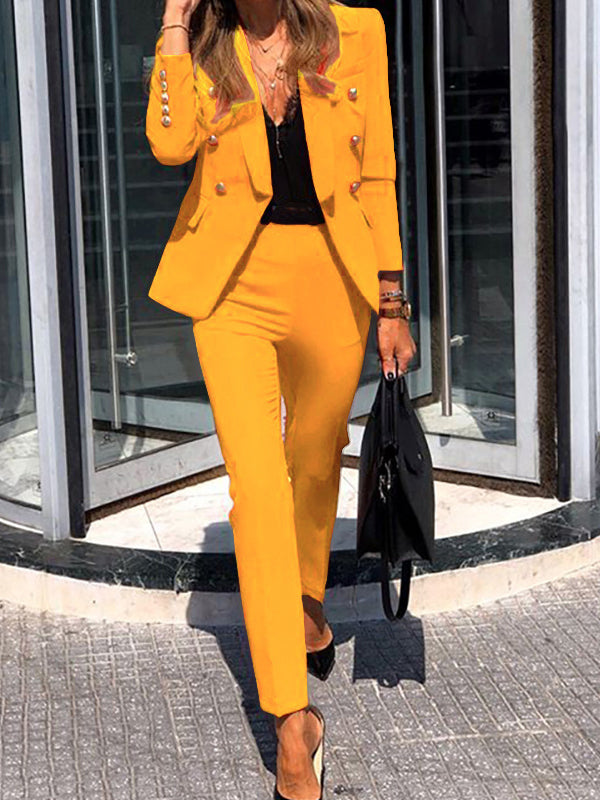 Damen Zweiteilige Kombination Blazer und Hose Zweireihig Elegant