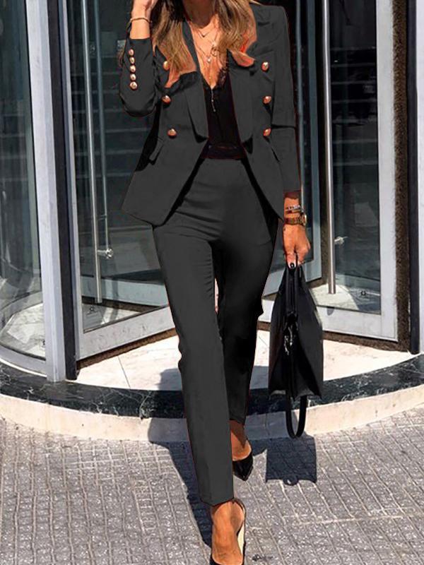 Damen Zweiteilige Kombination Blazer und Hose Zweireihig Elegant