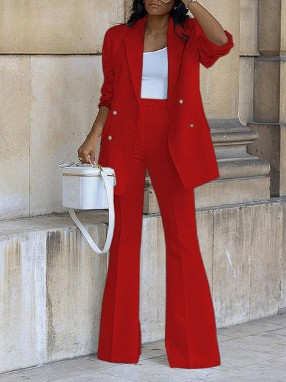 Damen Hosenanzug-Set Büro-Blazer Zweireihig Langarm Elegant - Norvielle