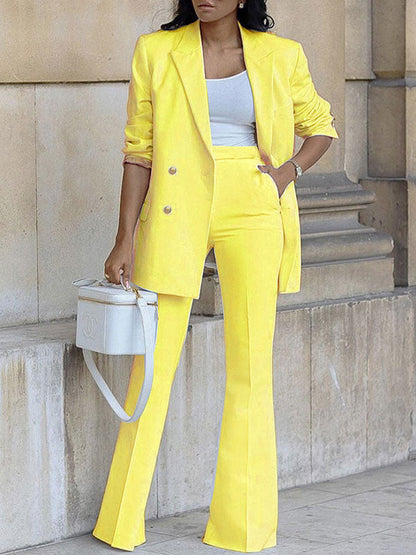 Damen Hosenanzug-Set Büro-Blazer Zweireihig Langarm Elegant