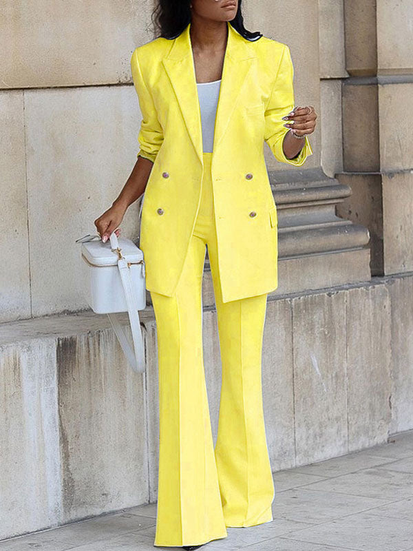 Damen Hosenanzug-Set Büro-Blazer Zweireihig Langarm Elegant
