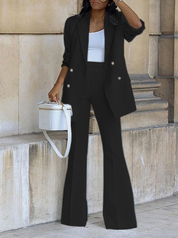 Damen Hosenanzug-Set Büro-Blazer Zweireihig Langarm Elegant