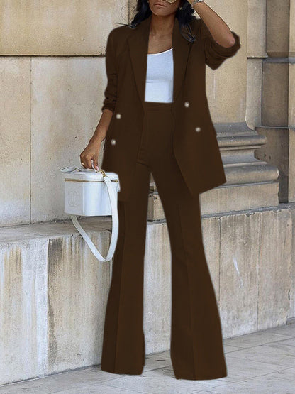 Damen Hosenanzug-Set Büro-Blazer Zweireihig Langarm Elegant