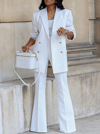 Damen Hosenanzug-Set Büro-Blazer Zweireihig Langarm Elegant