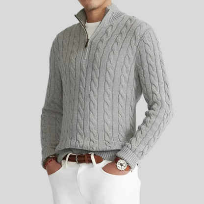 Herren Kabelstrick-Pullover Reißverschluss