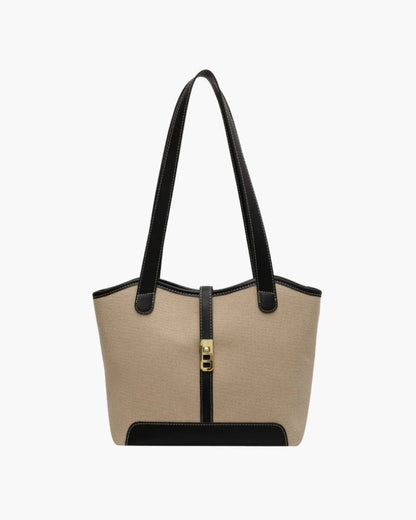 Amelia Damen Schultertasche Canvas Leder Drehverschluss