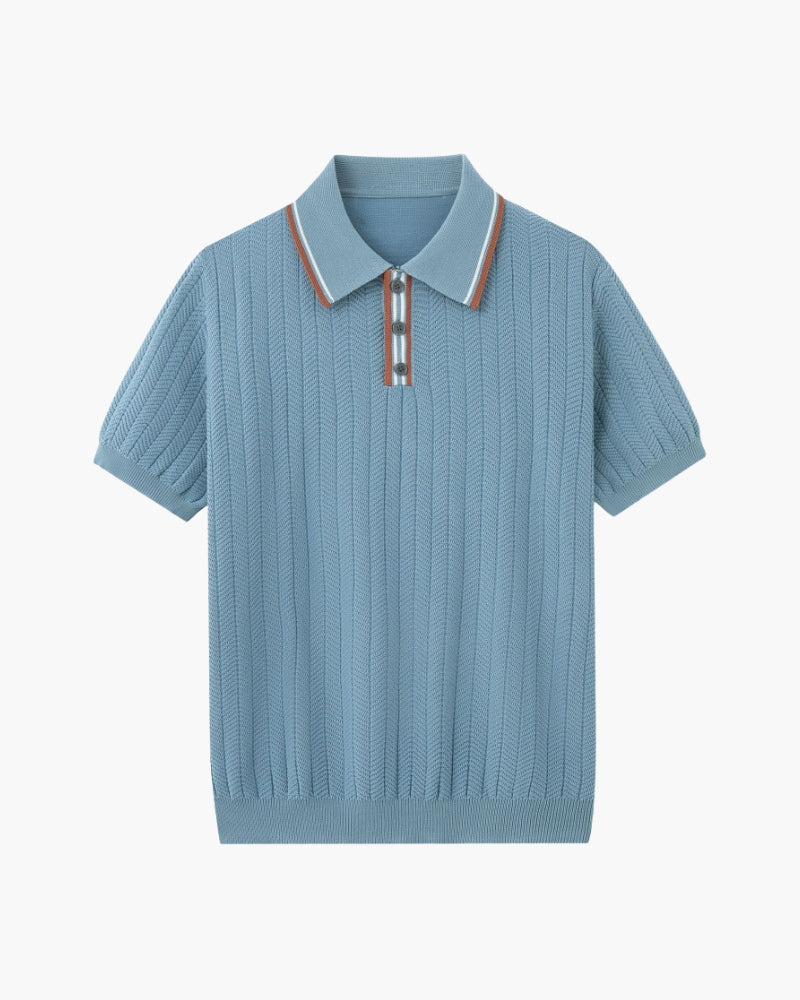 Herren Sommerpoloshirt Strick Kontrastkragen