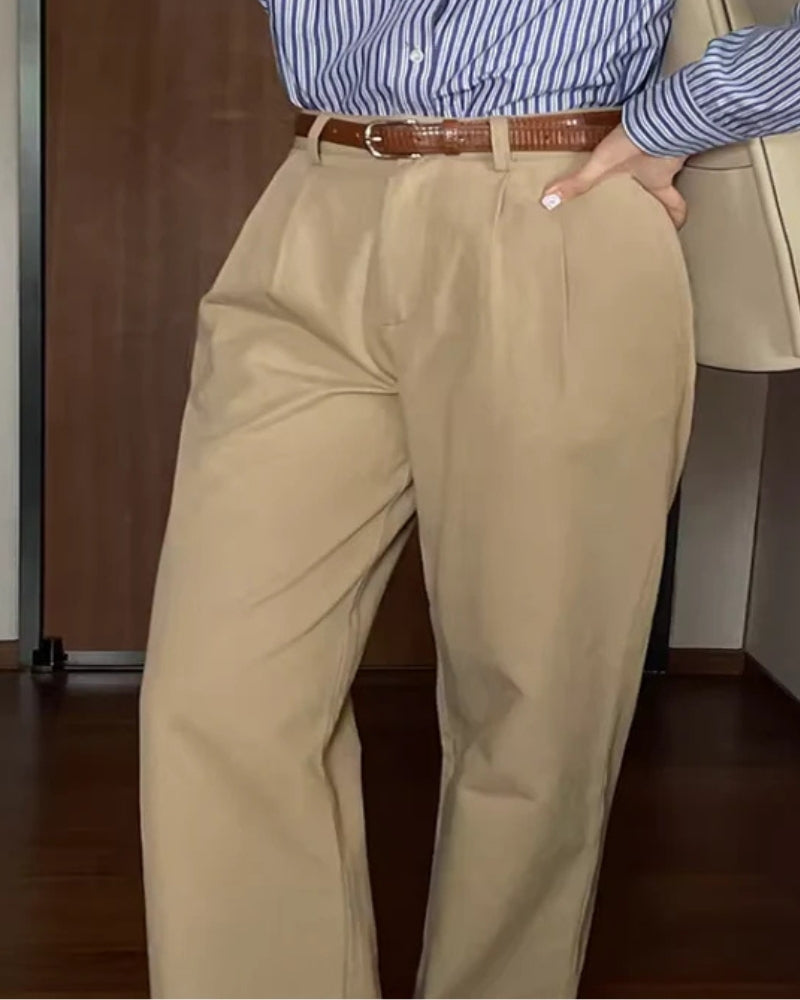 Damen High-Waist Baggy-Hosen Plissiert Mit Gürtel