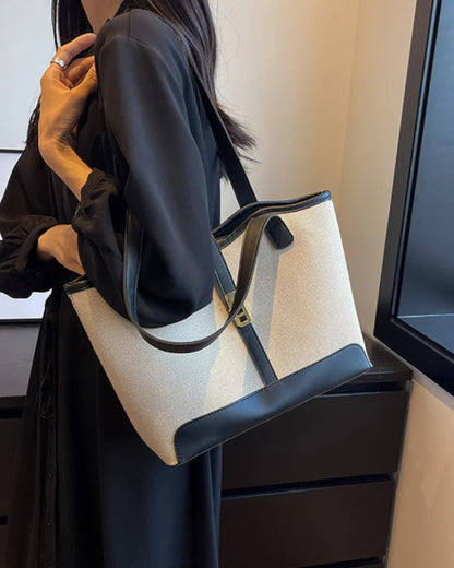 Amelia Damen Schultertasche Canvas Leder Drehverschluss