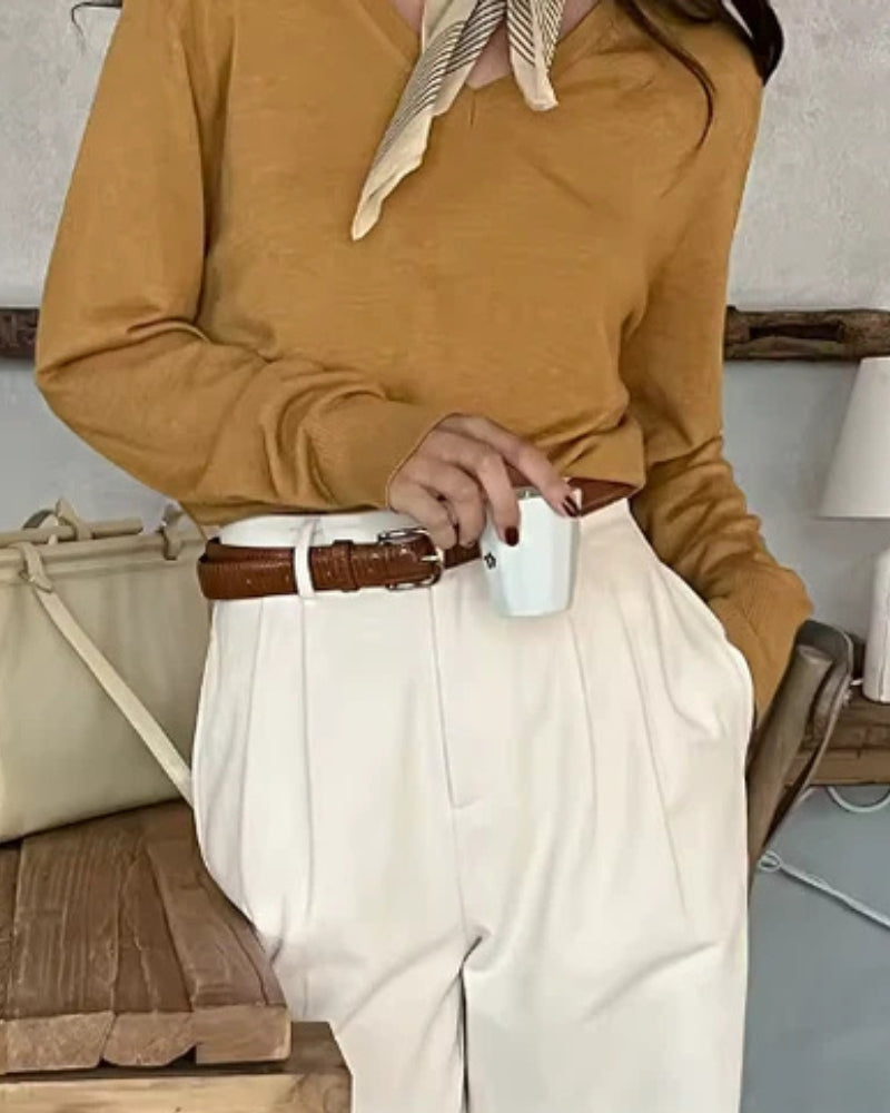 Damen High-Waist Baggy-Hosen Plissiert Mit Gürtel
