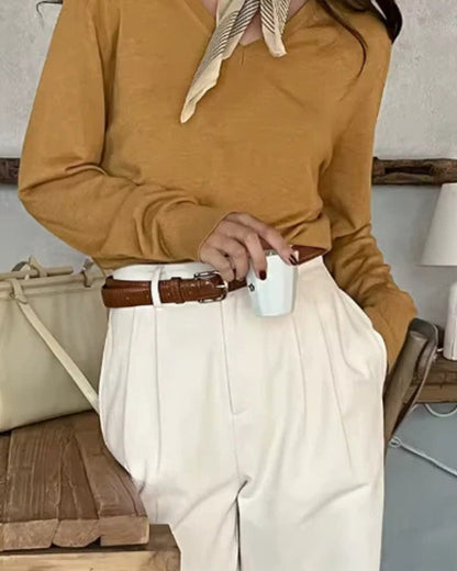 Damen High-Waist Baggy-Hosen Plissiert Mit Gürtel
