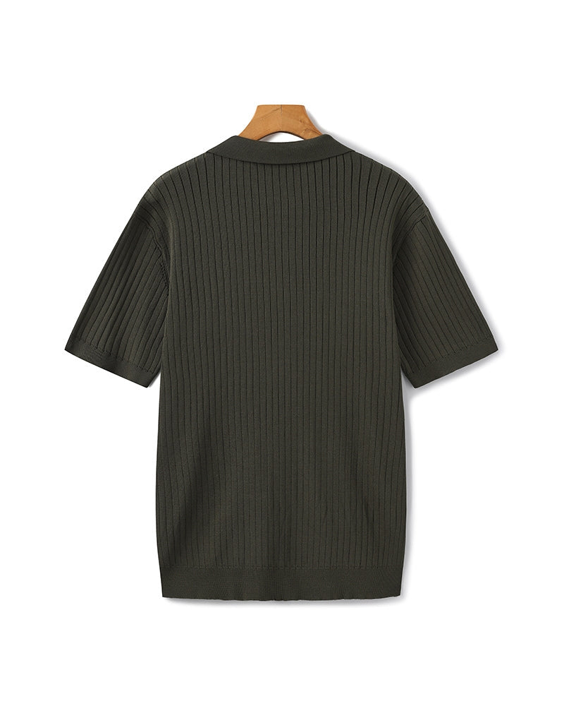 Herren Polo-Shirt Kurzarm Fein Rippenstrick