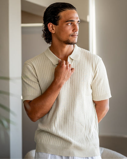 Herren Poloshirt Feinribtrikot Kurzarm Weiß
