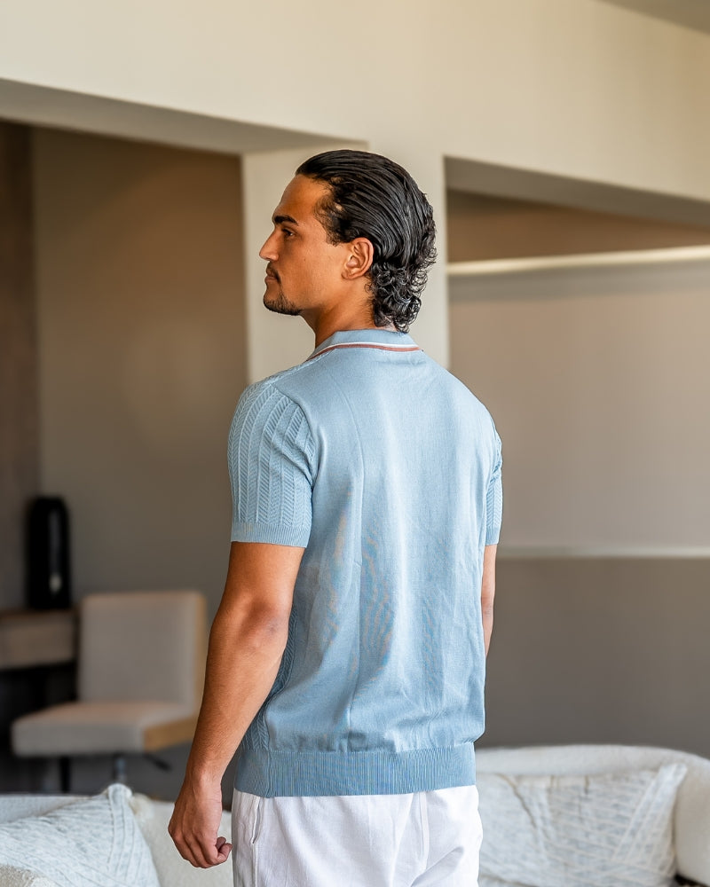 Herren Sommerpoloshirt Strick Kontrastkragen