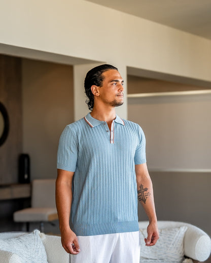 Theo Herren Poloshirt Sommer Strick Kontrastkragen