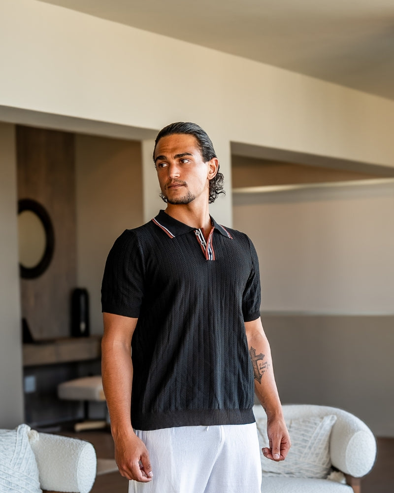 Herren Sommerpoloshirt Strick Kontrastkragen - Norvielle