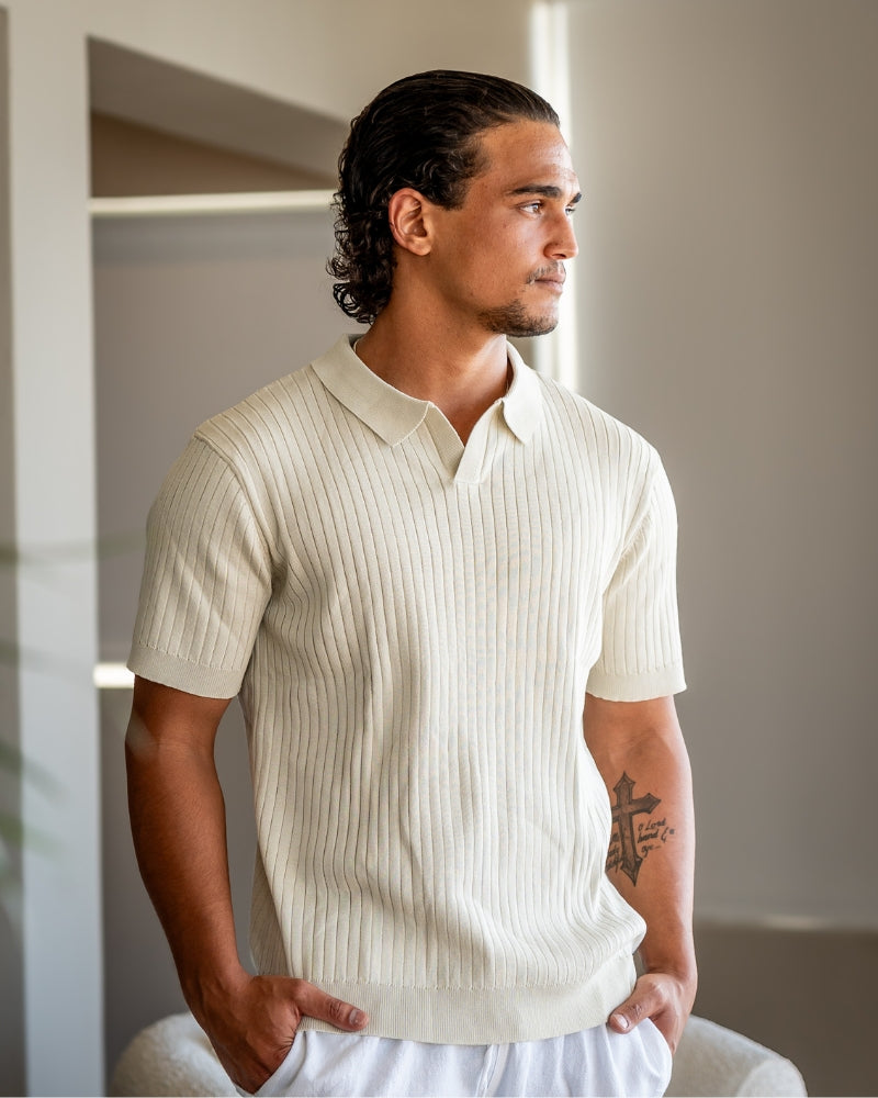 Herren Poloshirt Feinribtrikot Kurzarm Weiß - Norvielle