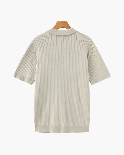 Herren Polo-Shirt Kurzarm Fein Rippenstrick