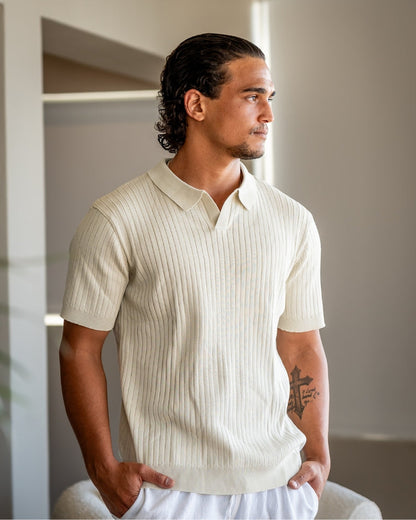Herren Polo-Shirt Kurzarm Fein Rippenstrick